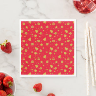 Guardanapo De Papel Padrão de Natal em Dourado e Vermelho