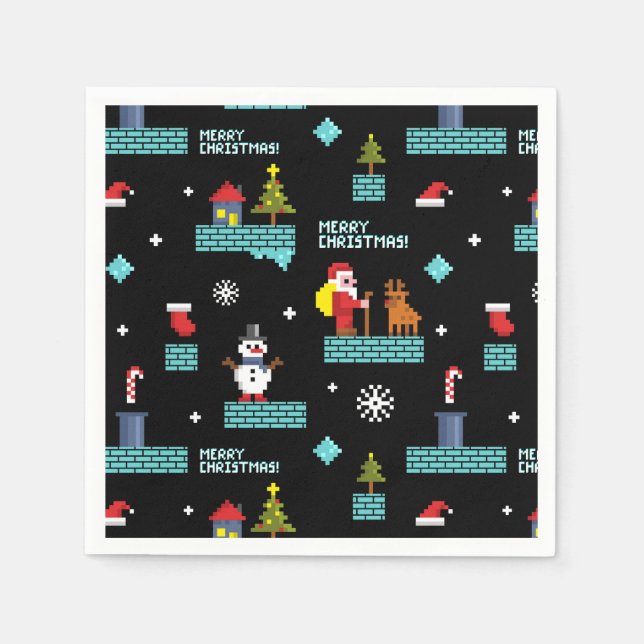 Guardanapo De Papel Padrão de Natal Merry Pixelado - Design retroativo (Frente)