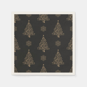 Guardanapo De Papel Padrão de Natal preto e ouro