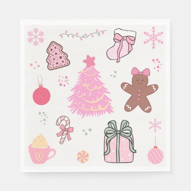 Guardanapo De Papel Padrão de Natal Rosa (Frente)