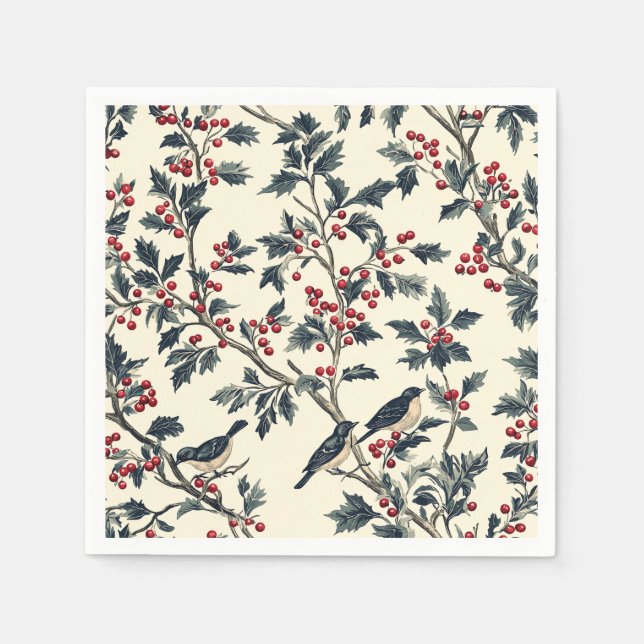 Guardanapo De Papel Padrão de Natal Rustic Bird and Poinsettia (18) (Frente)