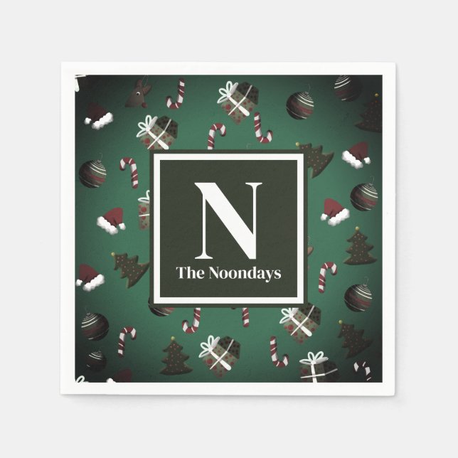 Guardanapo De Papel Padrão de Natal Verde Festivo (Frente)