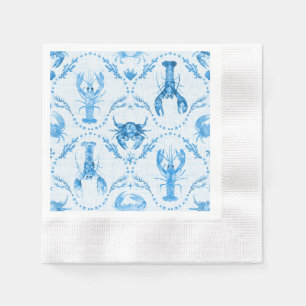 Guardanapo De Papel Padrão de Ogee de Lagosta Caranguejo Aquarela Azul