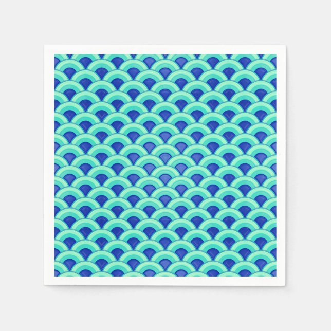 Guardanapo De Papel Padrão de onda Art Deco - turquesa e cobalto (Frente)