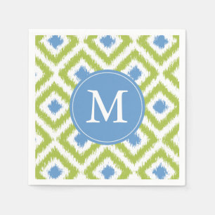 Guardanapo De Papel Padrão de Ouros de Ikat Verdes e Azuis Monogramas