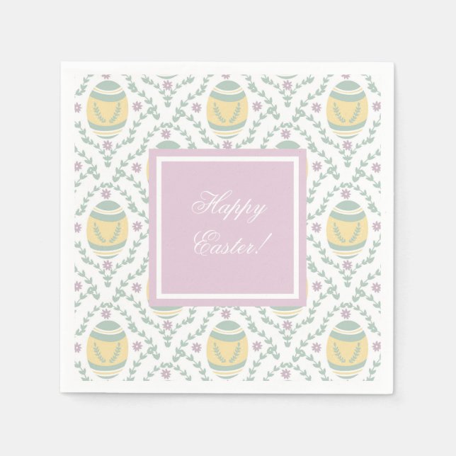 Guardanapo De Papel Padrão de Ovos de Páscoa Pastel Damask (Frente)