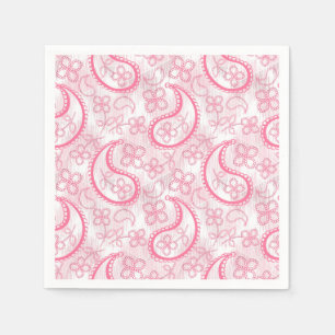 Guardanapo De Papel Padrão de paisley branco e rosa monocromático.