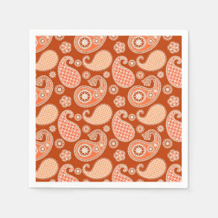 Guardanapo De Papel Padrão de Paisley, tangerina laranja e branca