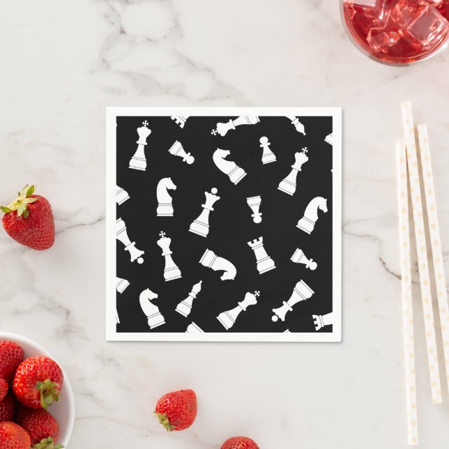 Guardanapo De Papel Padrão de Peça de Xadrez Preto e Branco (Insitu)