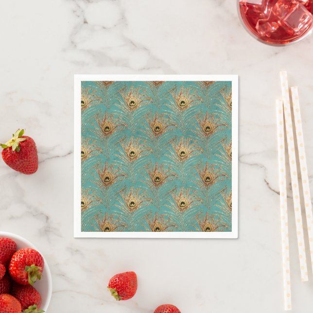 Guardanapo De Papel Padrão de Penas de Peacock com Glitter Elegante (Insitu)