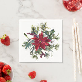 Guardanapo De Papel Padrão de Poinsettia em Aquarela