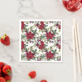 Guardanapo De Papel Padrão de Poinsettia em Aquarela