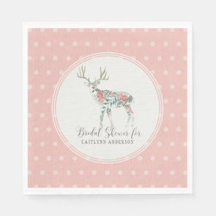 Guardanapo De Papel Padrão de Ponto Boho Floral Deer com Rosas Rosa