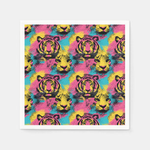 Guardanapo De Papel Padrão de Pop de arte do Tiger em rosa, amarelo e 