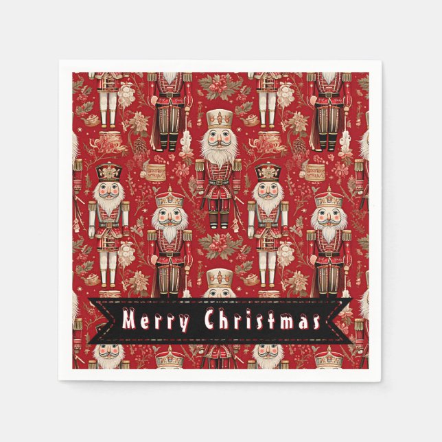 Guardanapo De Papel Padrão de quebra-nozes vermelho Feliz Natal (Frente)
