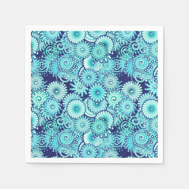 Guardanapo De Papel padrão de redemoinho fractal, tons de azul de jean (Frente)