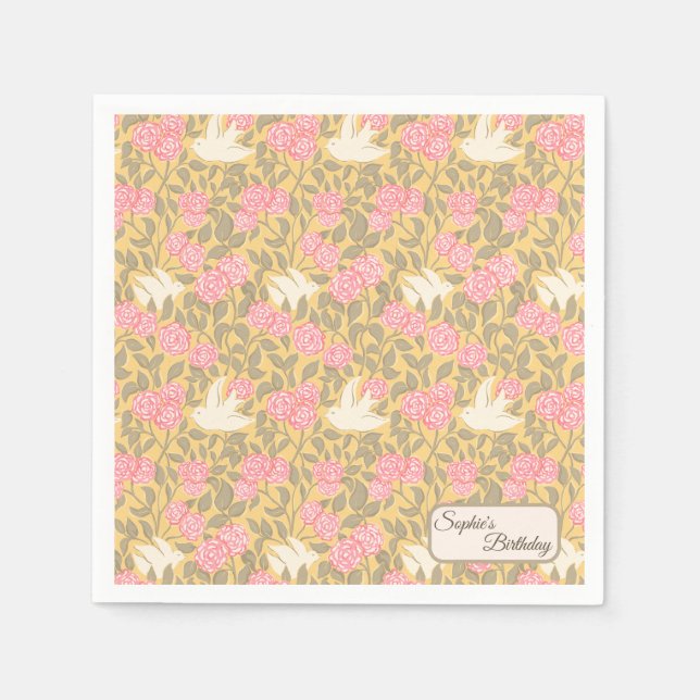 Guardanapo De Papel Padrão de Roda Floral Rosa Pastel (Frente)