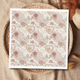 Guardanapo De Papel Padrão de Rosa Corações franzidos Marrom Marfim Vi