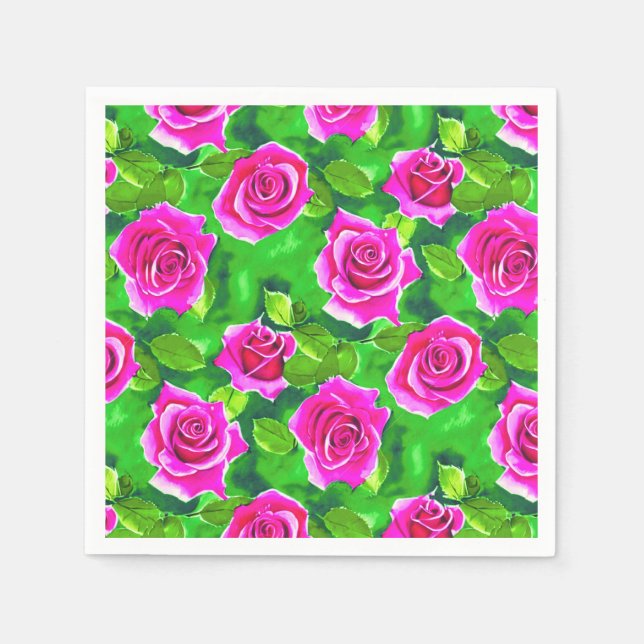 Guardanapo De Papel Padrão de Rosa de Aquarela Rosa Fuchsia (Frente)