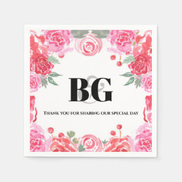 Guardanapo De Papel Padrão de rosa floral de aquarela de casamentos