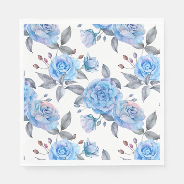 Guardanapo De Papel Padrão de rosas azuis de Pastel (Frente)