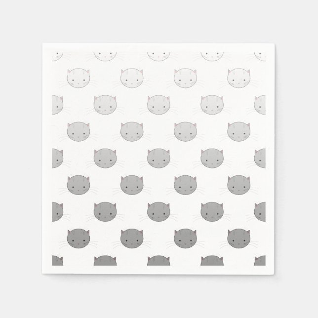 Guardanapo De Papel Padrão de Rostos de Gato Fofos Cinza (Frente)