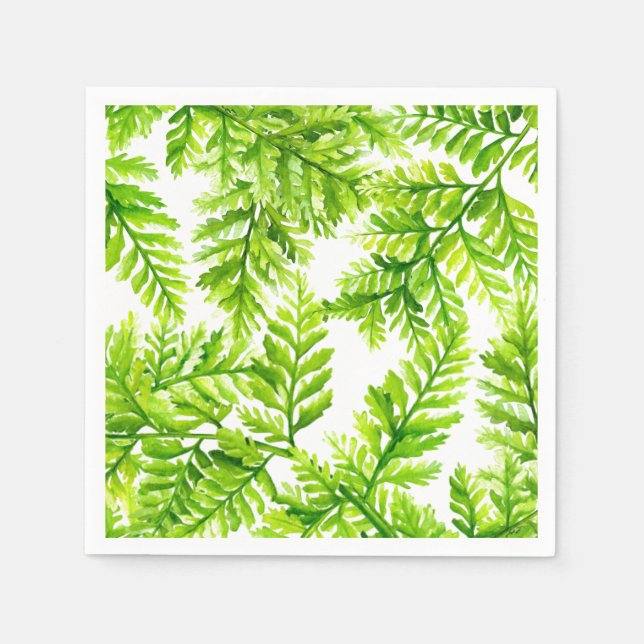 Guardanapo De Papel Padrão de Samambaias em Verde Chartreuse Aquarela  (Frente)