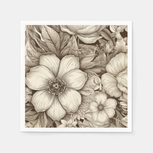 Guardanapo De Papel Padrão de Sepia Floral Vintage (4)