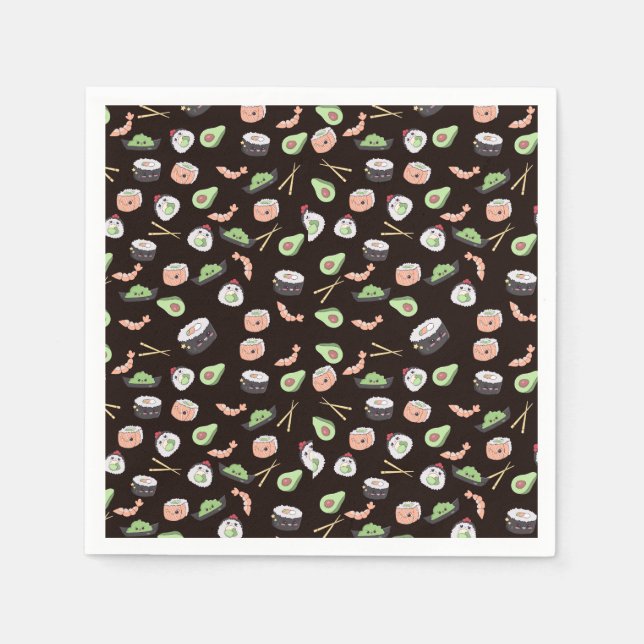 Guardanapo De Papel Padrão de Sushi preto-branco (Frente)