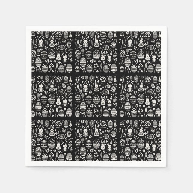 Guardanapo De Papel Padrão de trilha de coelho preto e branco (Frente)