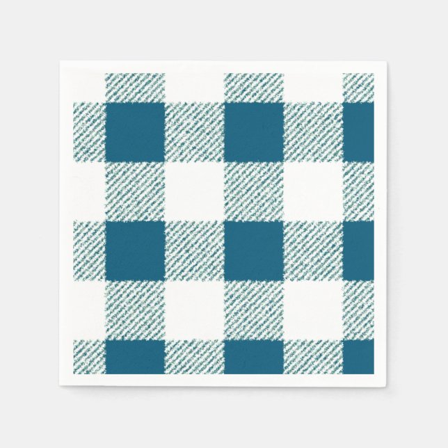 Guardanapo De Papel Padrão de Verificação de Gingham Verde Azul (Frente)
