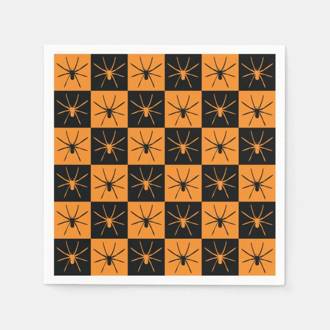 Guardanapo De Papel Padrão de Verificadores de Halloween com aranhas (Frente)