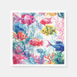 Guardanapo De Papel Padrão de Vida do Mar de Cores Aquáticas Tropicais