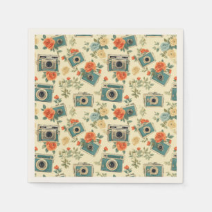 Guardanapo De Papel Padrão de Vintage Floral & Camera