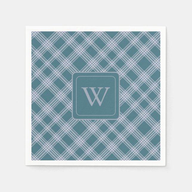 Guardanapo De Papel Padrão de Xadrez ciano mutado Monograma Napkins (Frente)