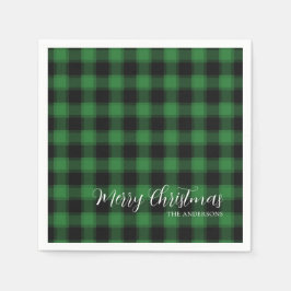 Guardanapo De Papel Padrão de Xadrez Verde de Feliz Natal