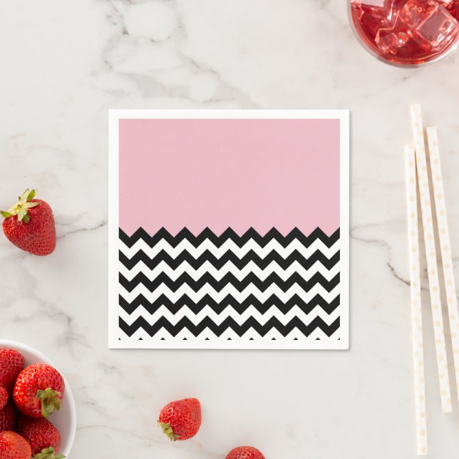 Guardanapo De Papel Padrão de ziguezague preto e branco, Chevron, rosa (Insitu)