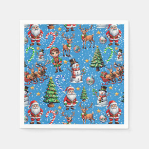 Guardanapo De Papel Padrão Decorativo de Natal com Fundo Azul
