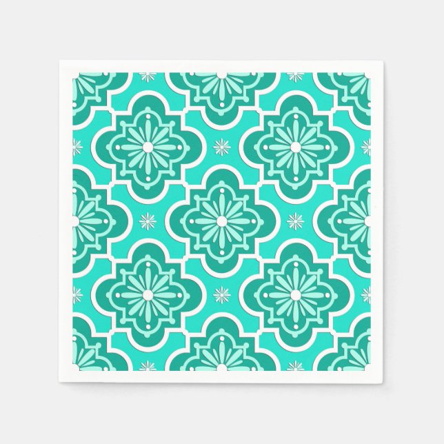 Guardanapo De Papel Padrão do azulejo marroquino - Turquesa e Aqua (Frente)
