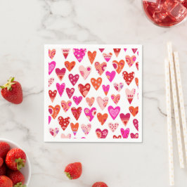 Guardanapo De Papel Padrão do Coração Vermelho Cor-de-Rosa