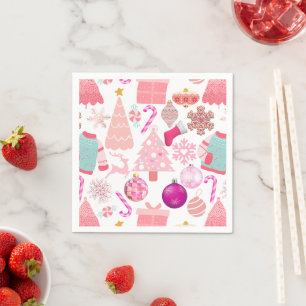 Guardanapo De Papel Padrão do Enfeites de natal rosa