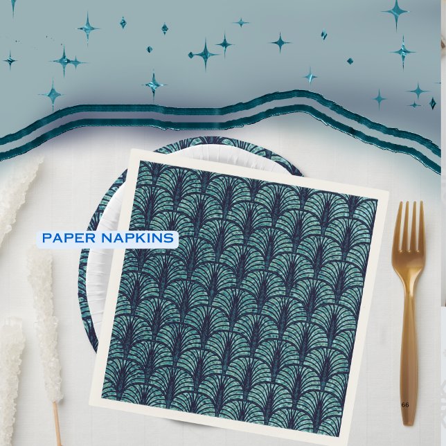 Guardanapo De Papel Padrão do ventilador Art Deco Blue (Art Deco Fan Pattern Blue Napkins )