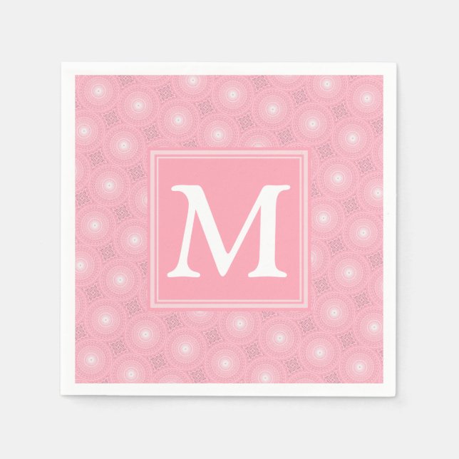 Guardanapo De Papel Padrão dos círculos cor-de-rosa monograma (Frente)