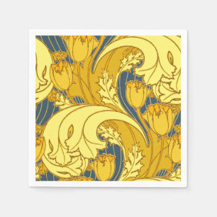 Guardanapo De Papel Padrão Dourado da Tulipa Azul da Vintage