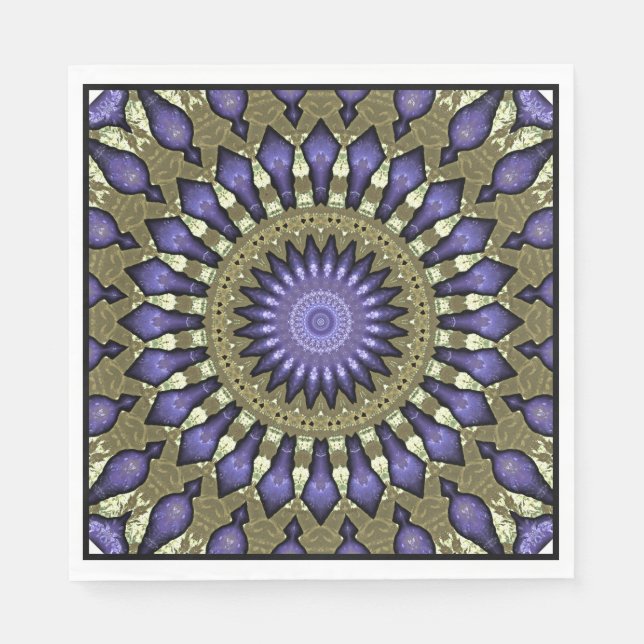 Guardanapo De Papel Padrão Dourado de Mandala Preto Violeta Roxo (Frente)