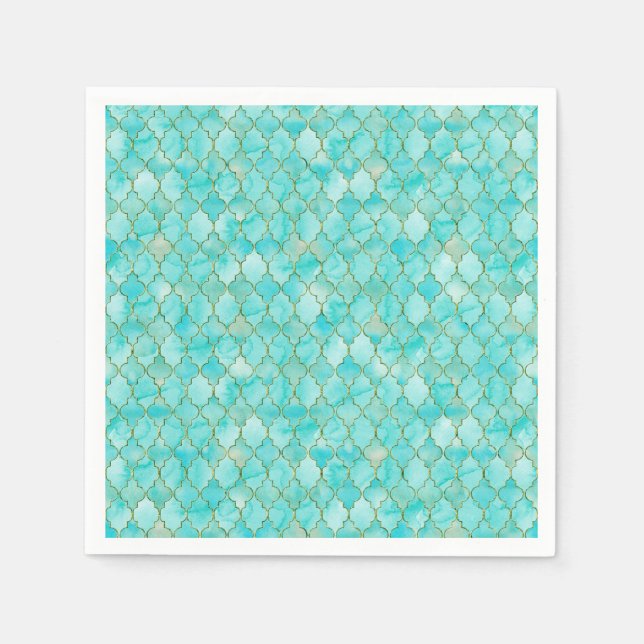 Guardanapo De Papel Padrão Dourado e Aqua Maroccan (Frente)