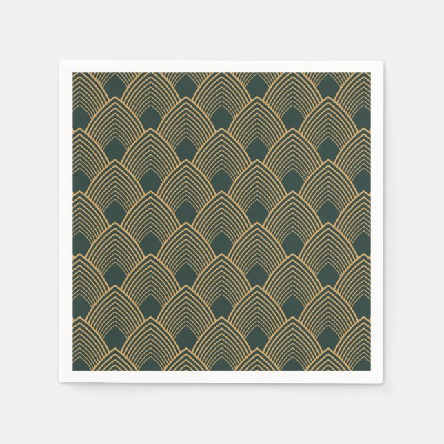 Guardanapo De Papel Padrão Dourado e Emerald Green Art Deco (Frente)