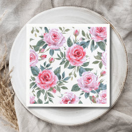 Guardanapo De Papel Padrão Elegante de Aquarela de Rosa Rosa