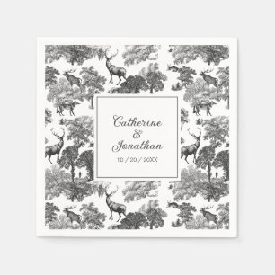 Guardanapo De Papel Padrão Elegante Vintage Black White Toile Deer