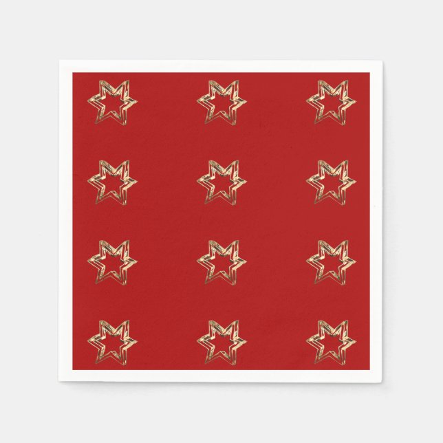Guardanapo De Papel Padrão estrelado elegante Vermelho moderno e Doura (Frente)